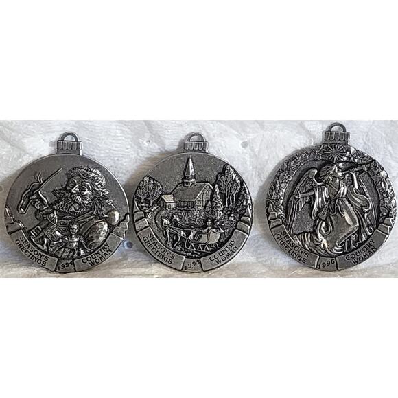 Vintage Country Woman Pewter Christmas Ornaments 1994 1995 1996 Lot Of 3 - Picture 8 of 8
